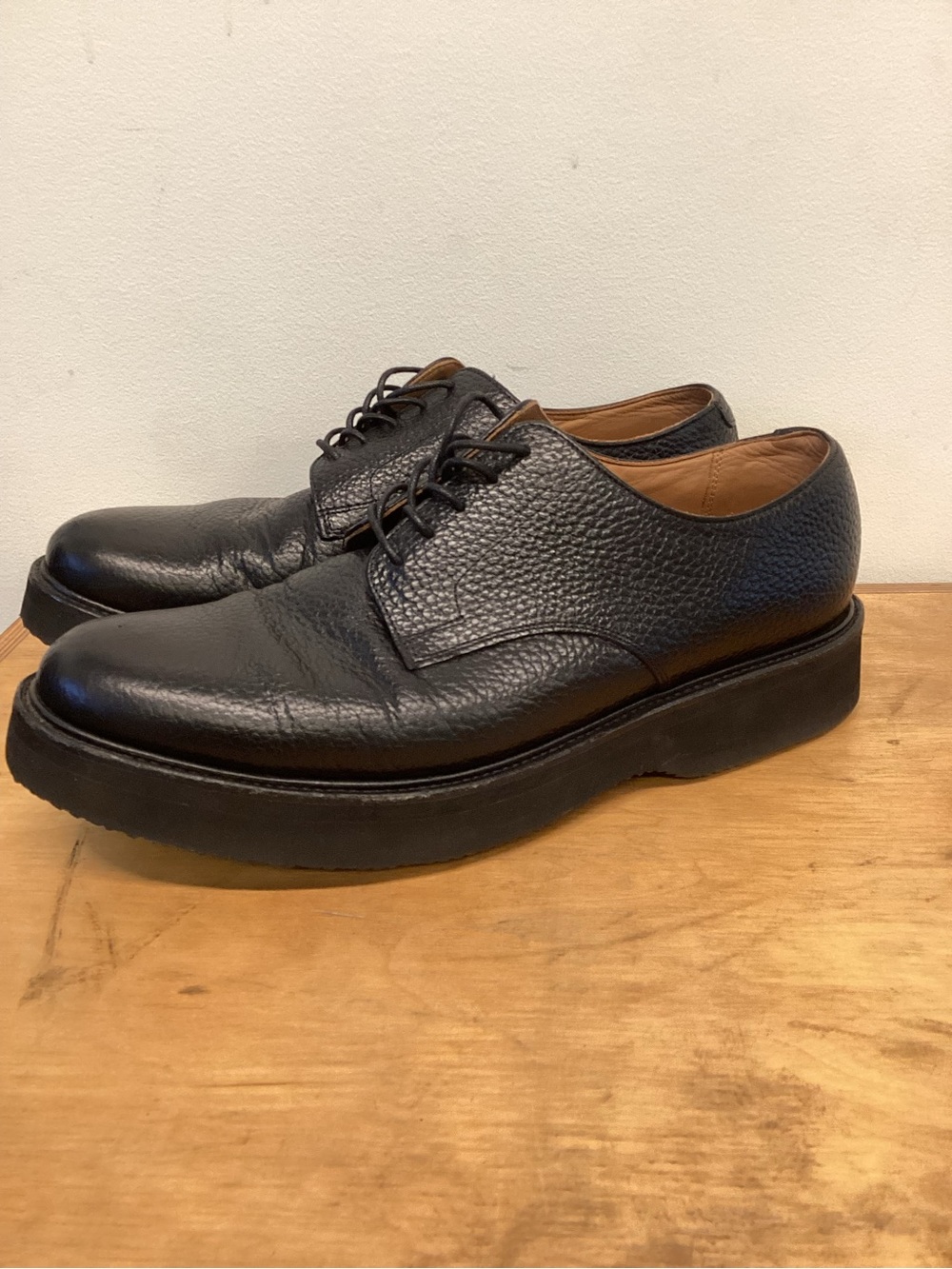 Grenson Black Pebbled Leather Lace-Up Derby Shoes